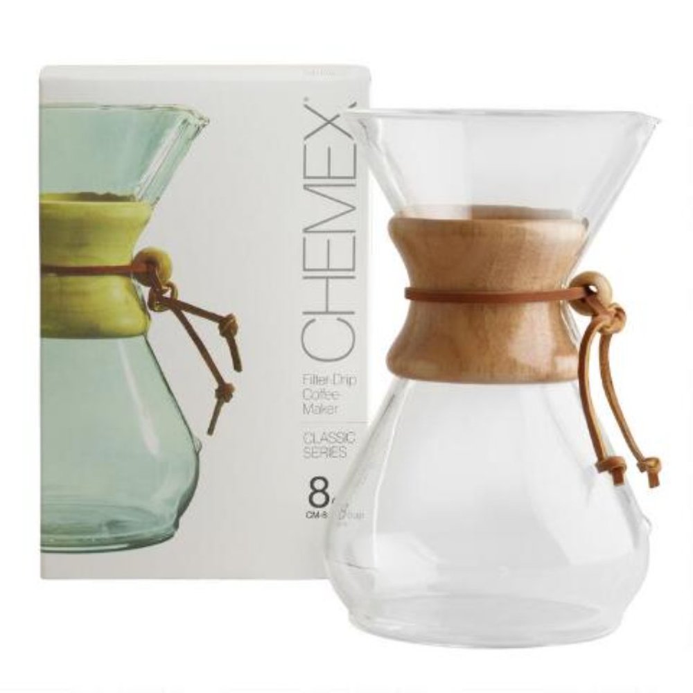 Chemex 8 Cup Glass Pour Over Coffee Maker + Unbleached Coffee Filters 100 Count
